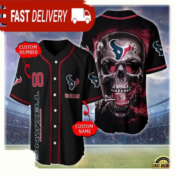 NFL Custom Name Number Houston Texans Skull Face Baseball Jersey Shirt - available at - rugbyfanstore.com