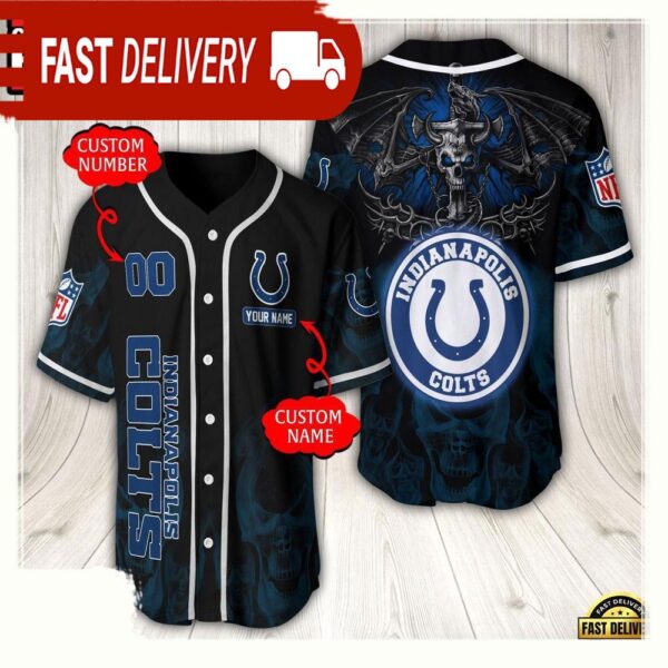 NFL Custom Name Number Indianapolis Colts Baseball Jersey - available at - rugbyfanstore.com