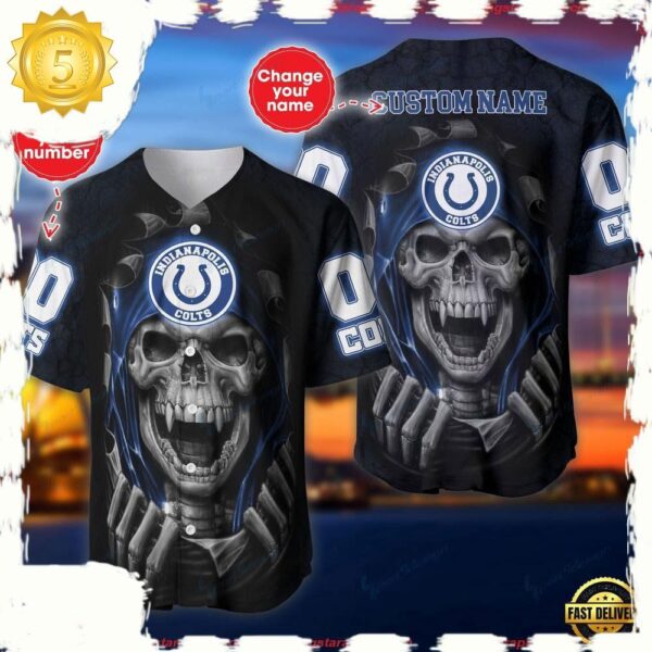 NFL Custom Name Number Indianapolis Colts Skull Baseball Jersey Shirt - available at - rugbyfanstore.com