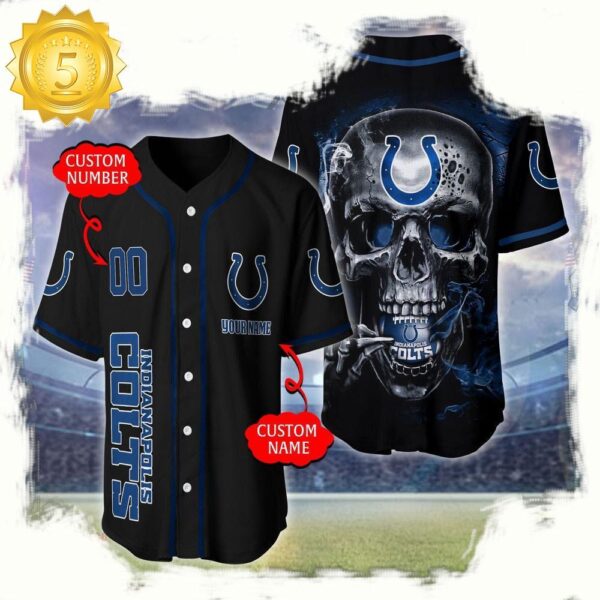 NFL Custom Name Number Indianapolis Colts Skull Face Baseball Jersey Shirt - available at - rugbyfanstore.com