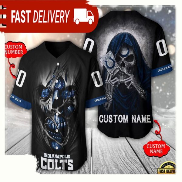 NFL Custom Name Number Indianapolis Colts Team Skull Death Baseball Jersey Shirt - available at - rugbyfanstore.com