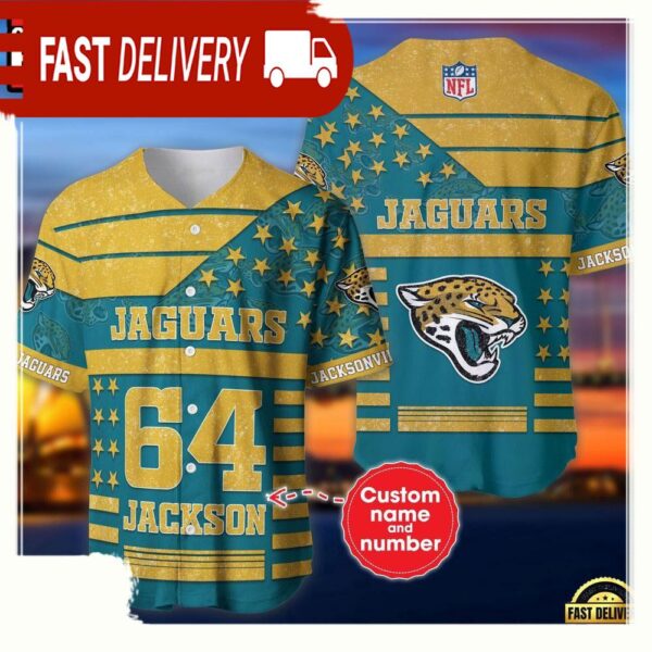 NFL Custom Name Number Jacksonville Jaguars American Flag New Design Baseball Jersey Shirt - available at - rugbyfanstore.com