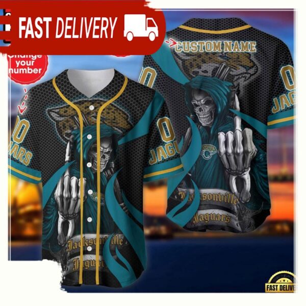 NFL Custom Name Number Jacksonville Jaguars Skull Death Baseball Jersey Shirt - available at - rugbyfanstore.com