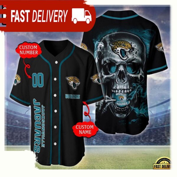 NFL Custom Name Number Jacksonville Jaguars Skull Face Baseball Jersey Shirt - available at - rugbyfanstore.com