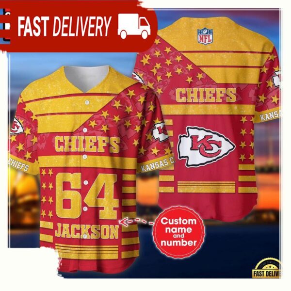 NFL Custom Name Number Kansas City Chiefs American Flag New Design Baseball Jersey Shirt - available at - rugbyfanstore.com