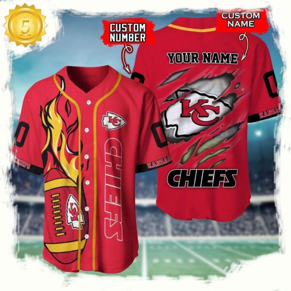 NFL Custom Name Number Kansas City Chiefs Football Team Baseball Jersey Shirt - available at - rugbyfanstore.com