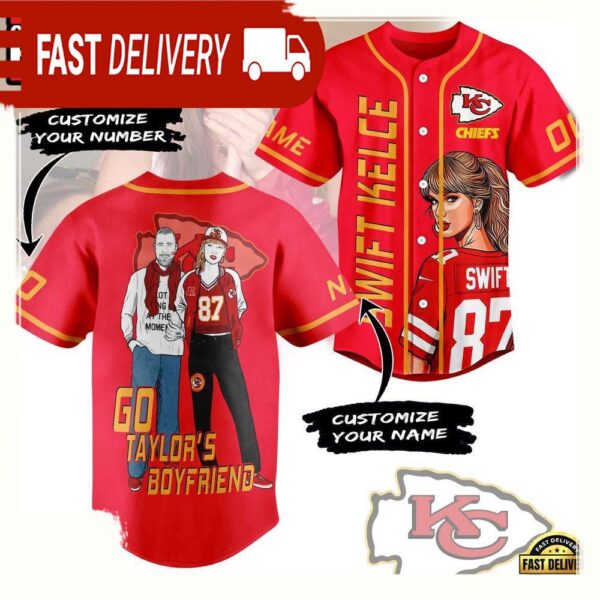 NFL Custom Name Number Kansas City Chiefs Go Taylor’s Boyfriend Baseball Jersey - available at - rugbyfanstore.com