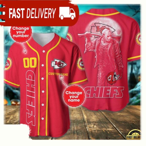 NFL Custom Name Number Kansas City Chiefs Horror 3D New Design Baseball Jersey Shirt - available at - rugbyfanstore.com