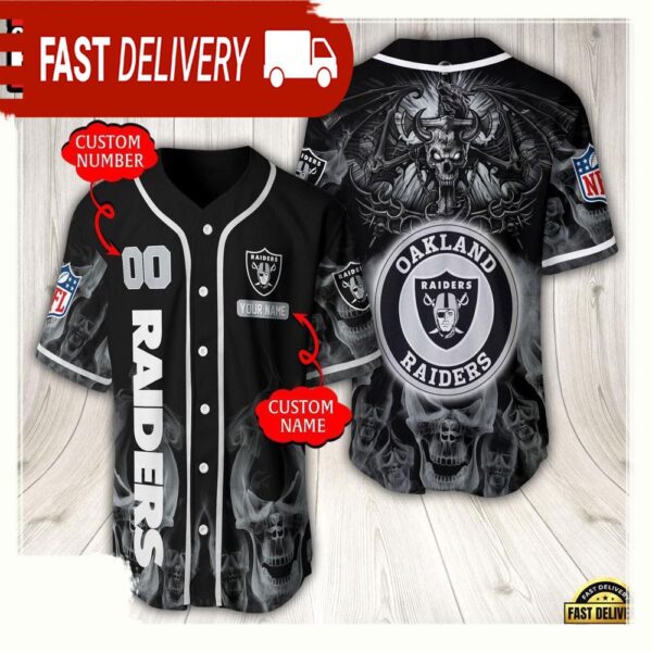 NFL Custom Name Number Las Vegas Raiders Baseball Jersey - available at - rugbyfanstore.com