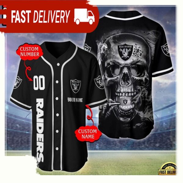 NFL Custom Name Number Las Vegas Raiders Skull Face Baseball Jersey Shirt - available at - rugbyfanstore.com