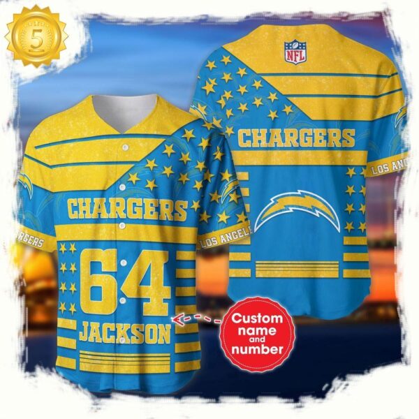 NFL Custom Name Number Los Angeles Chargers American Flag New Design Baseball Jersey Shirt - available at - rugbyfanstore.com