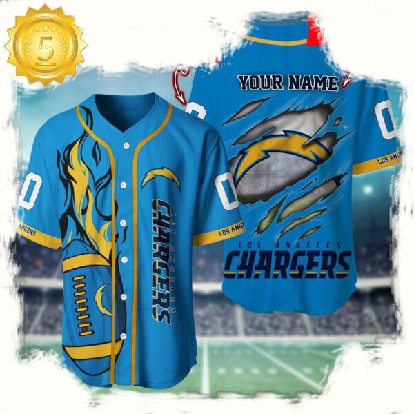 NFL Custom Name Number Los Angeles Chargers Football Team Baseball Jersey Shirt - available at - rugbyfanstore.com