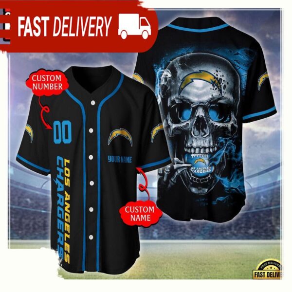 NFL Custom Name Number Los Angeles Chargers Skull Face Baseball Jersey Shirt - available at - rugbyfanstore.com