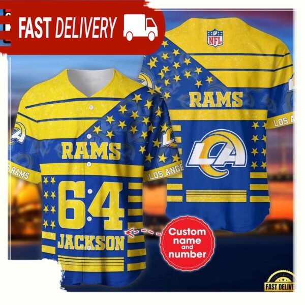 NFL Custom Name Number Los Angeles Rams American Flag New Design Baseball Jersey Shirt - available at - rugbyfanstore.com