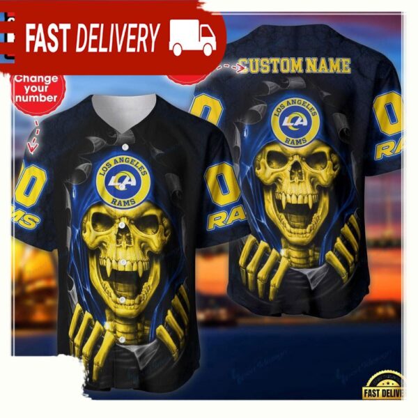 NFL Custom Name Number Los Angeles Rams Skull Baseball Jersey Shirt - available at - rugbyfanstore.com