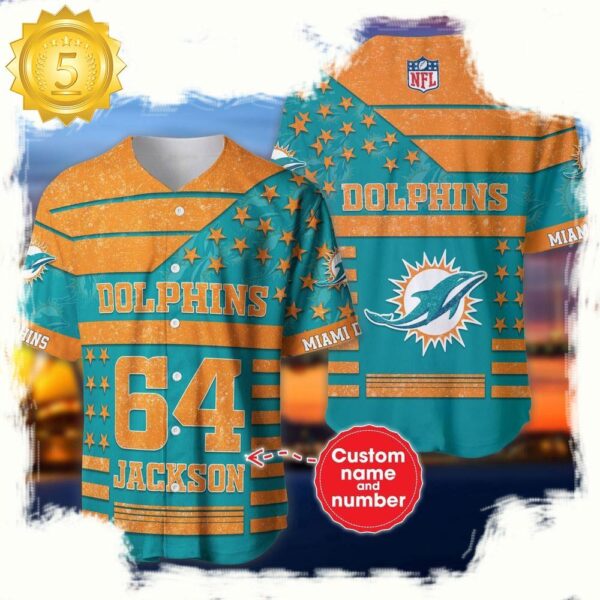 NFL Custom Name Number Miami Dolphins American Flag New Design Baseball Jersey Shirt - available at - rugbyfanstore.com