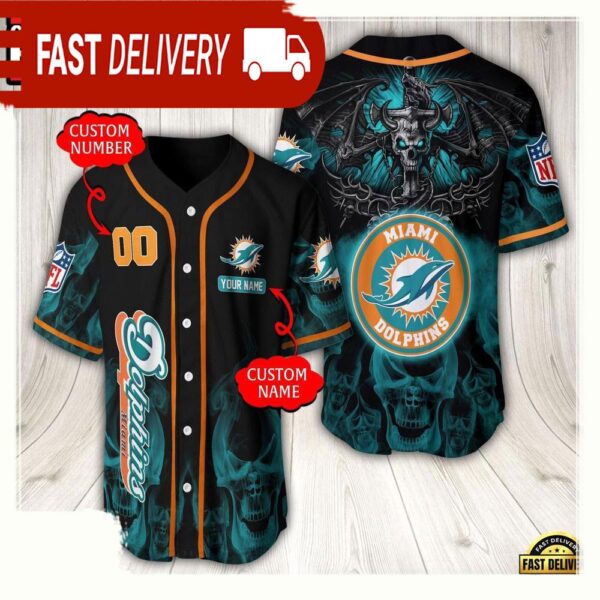 NFL Custom Name Number Miami Dolphins Baseball Jersey - available at - rugbyfanstore.com