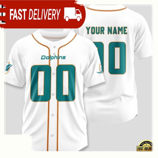 NFL Custom Name Number Miami Dolphins Design Baseball Jersey Shirt - available at - rugbyfanstore.com