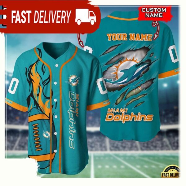 NFL Custom Name Number Miami Dolphins Football Team Baseball Jersey Shirt - available at - rugbyfanstore.com