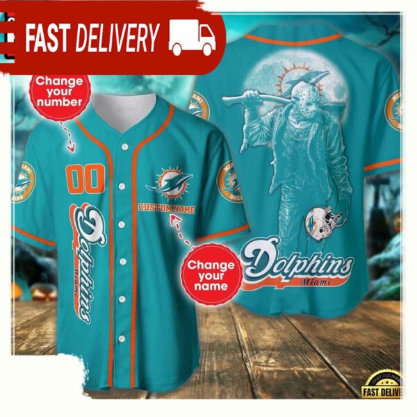 NFL Custom Name Number Miami Dolphins Horror 3D New Design Baseball Jersey Shirt - available at - rugbyfanstore.com