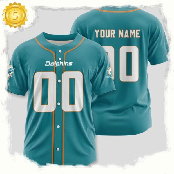 NFL Custom Name Number Miami Dolphins Team Baseball Jersey Shirt - available at - rugbyfanstore.com