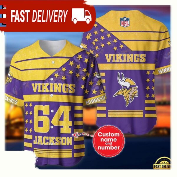 NFL Custom Name Number Minnesota Vikings American Flag New Design Baseball Jersey Shirt - available at - rugbyfanstore.com