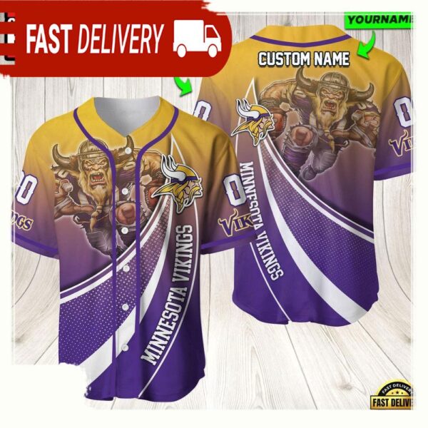 NFL Custom Name Number Minnesota Vikings Mascot Football New Design Baseball Jersey Shirt - available at - rugbyfanstore.com