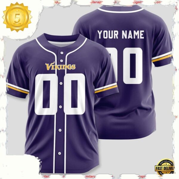 NFL Custom Name Number Minnesota Vikings Team Baseball Jersey Shirt - available at - rugbyfanstore.com