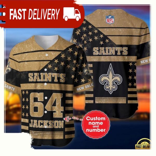 NFL Custom Name Number New Orleans Saints American Flag New Design Baseball Jersey Shirt - available at - rugbyfanstore.com