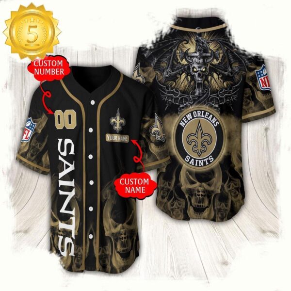 NFL Custom Name Number New Orleans Saints Baseball Jersey - available at - rugbyfanstore.com