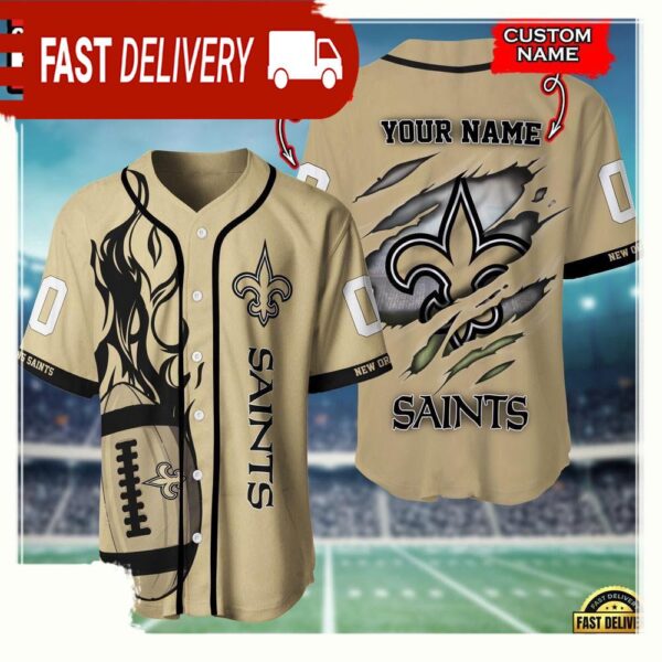 NFL Custom Name Number New Orleans Saints Football Team Baseball Jersey Shirt - available at - rugbyfanstore.com