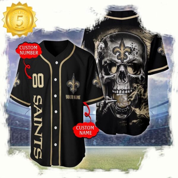 NFL Custom Name Number New Orleans Saints Skull Face Baseball Jersey Shirt - available at - rugbyfanstore.com