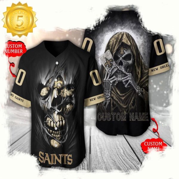 NFL Custom Name Number New Orleans Saints Team Skull Death Baseball Jersey Shirt - available at - rugbyfanstore.com