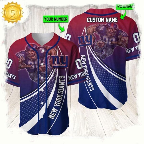 NFL Custom Name Number New York Giants Mascot Football New Design Baseball Jersey Shirt - available at - rugbyfanstore.com