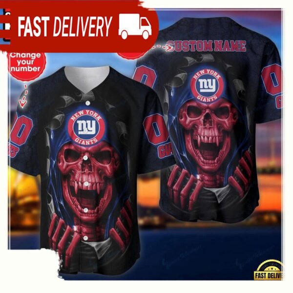 NFL Custom Name Number New York Giants Skull Baseball Jersey Shirt - available at - rugbyfanstore.com