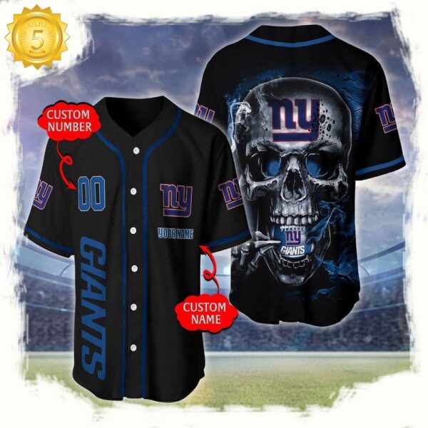 NFL Custom Name Number New York Giants Skull Face Baseball Jersey Shirt - available at - rugbyfanstore.com