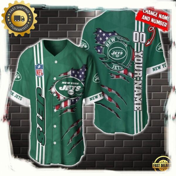 NFL Custom Name Number New York Jets America Flag New Design Baseball Jersey Shirt Gift For Fans - available at - rugbyfanstore.com