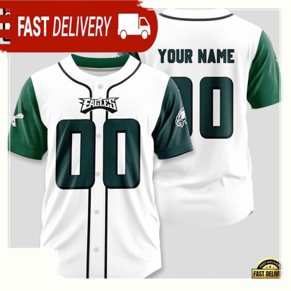 NFL Custom Name Number Philadelphia Eagles Design Baseball Jersey Shirt - available at - rugbyfanstore.com