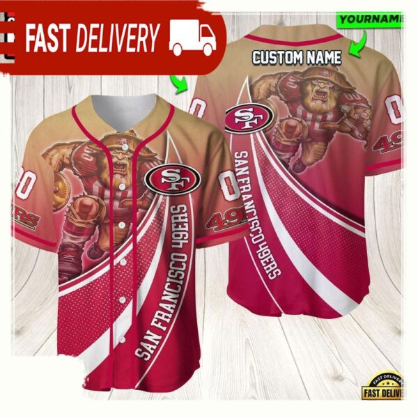 NFL Custom Name Number San Francisco 49ers Mascot Football New Design Baseball Jersey Shirt - available at - rugbyfanstore.com