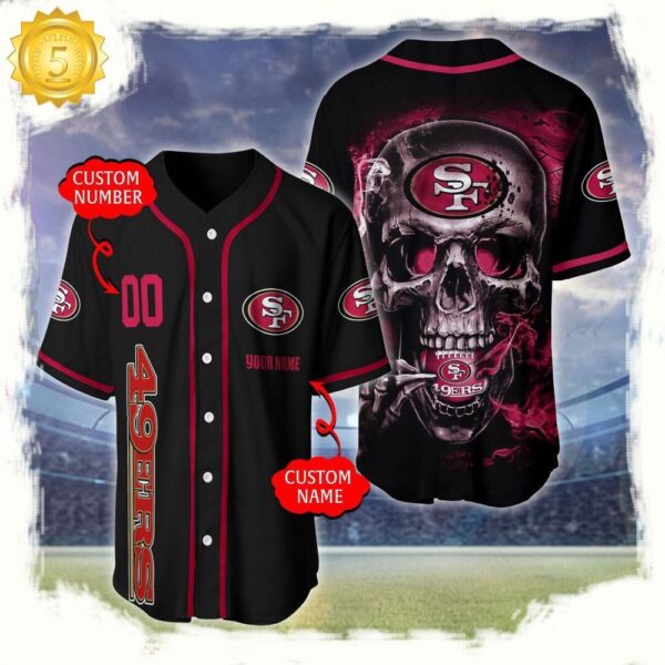 NFL Custom Name Number San Francisco 49ers Skull Face Baseball Jersey Shirt - available at - rugbyfanstore.com