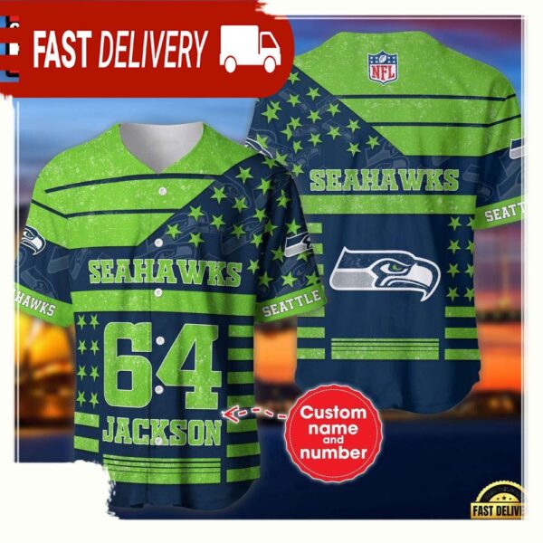 NFL Custom Name Number Seattle Seahawks American Flag New Design Baseball Jersey Shirt - available at - rugbyfanstore.com