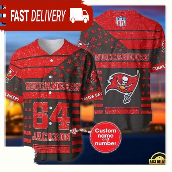 NFL Custom Name Number Tampa Bay Buccaneers American Flag New Design Baseball Jersey Shirt - available at - rugbyfanstore.com