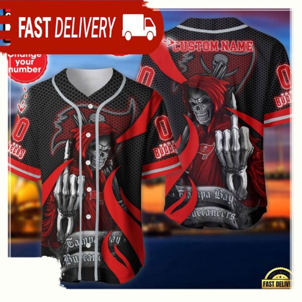 NFL Custom Name Number Tampa Bay Buccaneers Skull Death Baseball Jersey Shirt - available at - rugbyfanstore.com