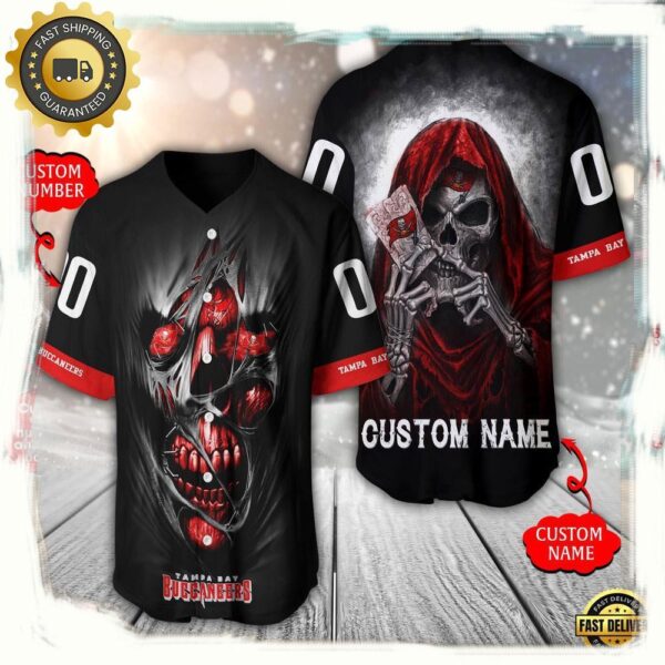 NFL Custom Name Number Tampa Bay Buccaneers Team Skull Death Baseball Jersey Shirt - available at - rugbyfanstore.com