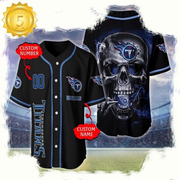 NFL Custom Name Number Tennessee Titans Skull Face Baseball Jersey Shirt - available at - rugbyfanstore.com