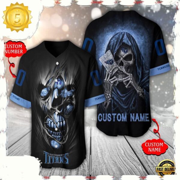 NFL Custom Name Number Tennessee Titans Team Skull Death Baseball Jersey Shirt - available at - rugbyfanstore.com