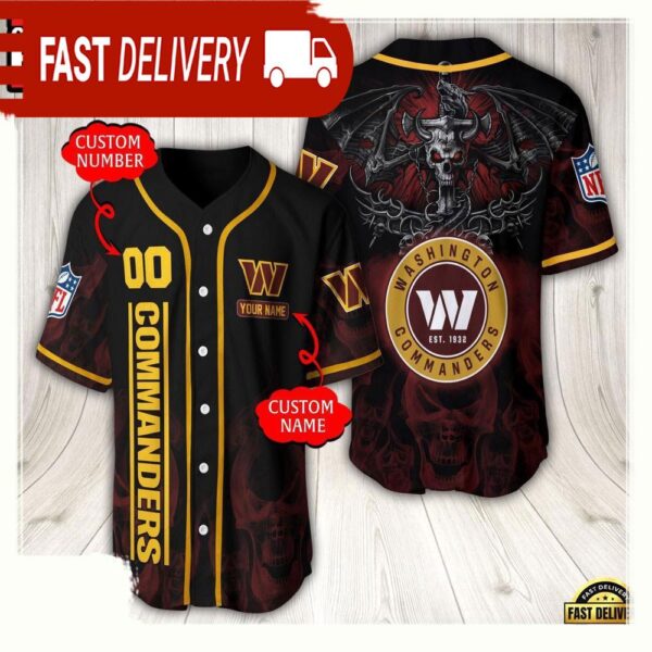 NFL Custom Name Number Washington Commanders Baseball Jersey - available at - rugbyfanstore.com