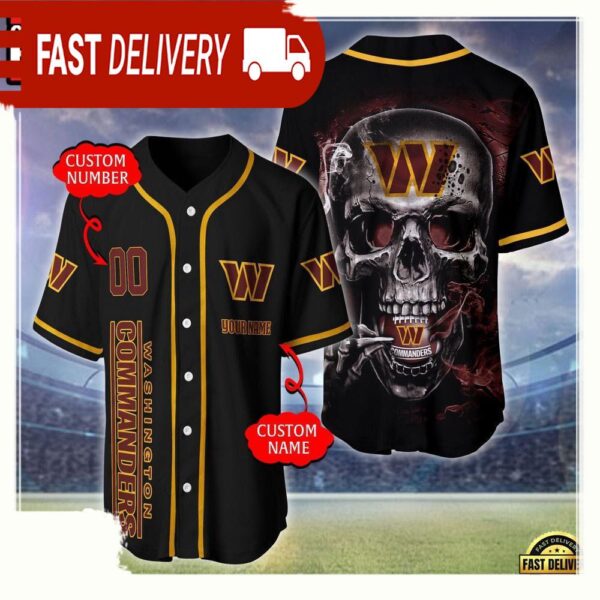 NFL Custom Name Number Washington Commanders Skull Face Baseball Jersey Shirt - available at - rugbyfanstore.com