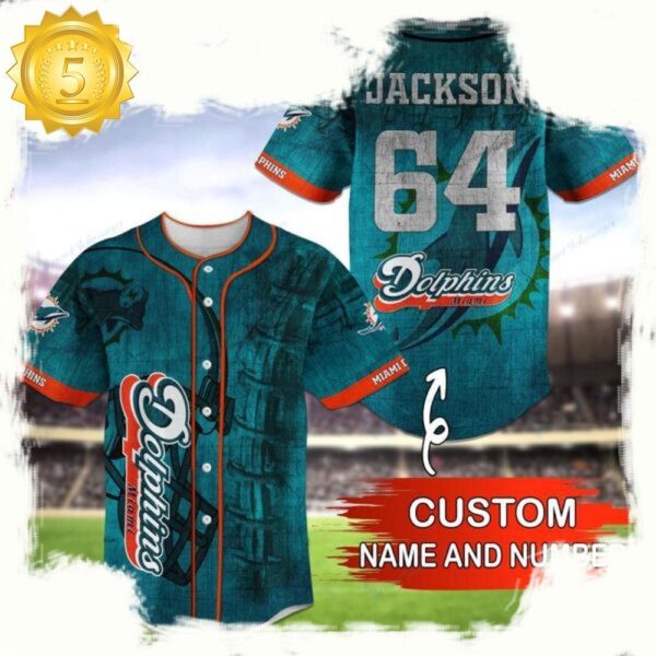 NFL Custom Name NumberMiami Dolphins Baseball Jersey Shirt - available at - rugbyfanstore.com