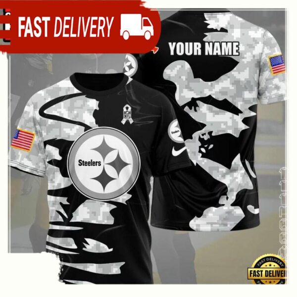 NFL Custom Name Pittsburgh Steelers Camo All Over Print T Shirt - available at - rugbyfanstore.com